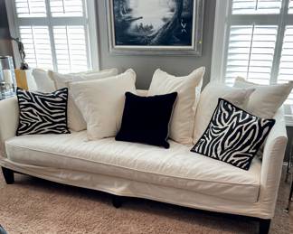 Bernhardt Sofa White with a White Slip Cover and Pillows