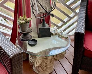 We have a wonderful collection of outdoor furniture, accessories, statues, pots, benches, a Weber grill with copper color steel case, two propane tower heaters and the list goes on and on.