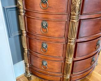 Beautiful Mahogany Side Chest, rounded front, carving and side door closets