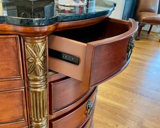 Beautiful Mahogany Side Chest, rounded front, carving and side door closets