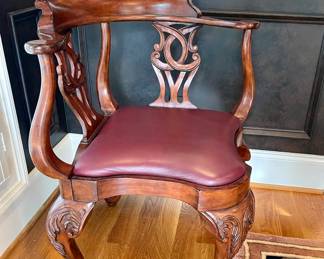 exceptional corner chair, graceful carving--not typical and rare