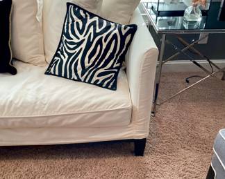 Bernhardt Sofa White with a White Slip Cover and Pillows