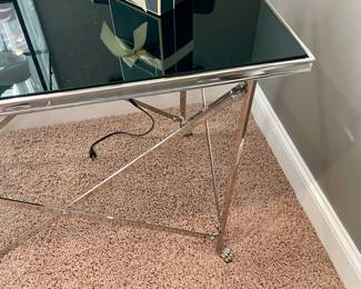 Ralph Lauren Chrome lion paw and black glass side tables, FANTASTIC
