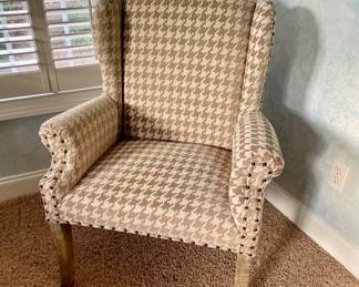Houndstooth tan fabric wingback