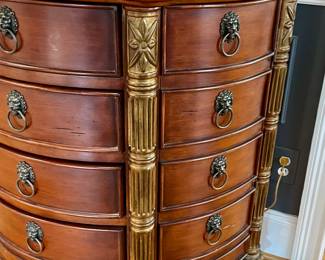 Beautiful Mahogany Side Chest, rounded front, carving and side door closets