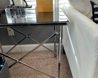 Ralph Lauren Chrome lion paw and black glass side tables, FANTASTIC
