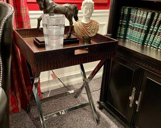 One of a pair of trays with folding Chrome bases