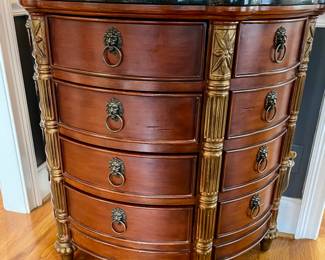Beautiful Mahogany Side Chest, rounded front, carving and side door closets