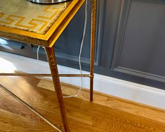 Glass and Iron table with reverse painted glass with Greek key motif