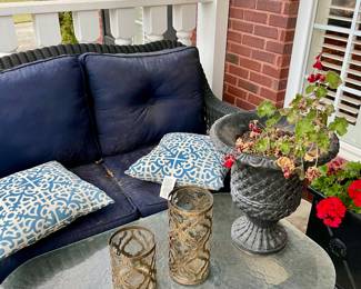 We have a wonderful collection of outdoor furniture, accessories, statues, pots, benches, a Weber grill with copper color steel case, two propane tower heaters and the list goes on and on.
