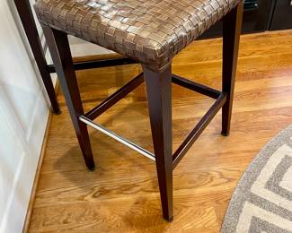 Woven Leather Bar Stools one of two.