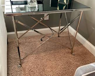 Ralph Lauren Chrome lion paw and black glass side tables, FANTASTIC