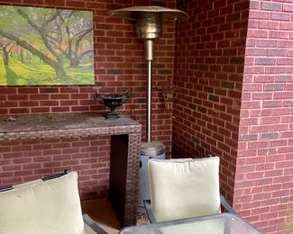 We have a wonderful collection of outdoor furniture, accessories, statues, pots, benches, a Weber grill with copper color steel case, two propane tower heaters and the list goes on and on.