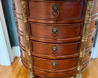 Beautiful Mahogany Side Chest, rounded front, carving and side door closets
