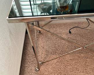 Ralph Lauren Chrome lion paw and black glass side tables, FANTASTIC