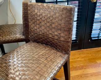 Woven Leather Bar Stools one of two.