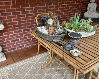 We have a wonderful collection of outdoor furniture, accessories, statues, pots, benches, a Weber grill with copper color steel case, two propane tower heaters and the list goes on and on.