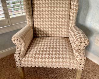 Houndstooth tan fabric wingback