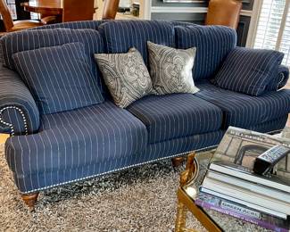 Ralph Lauren Blue Stripe Sofa and Pillows