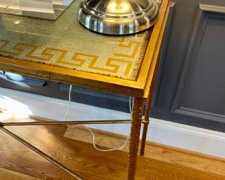 Glass and Iron table with reverse painted glass with Greek key motif