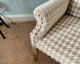 Houndstooth tan fabric wingback