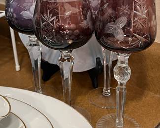 Bohemian Cut to Clear Wine Glasses Hock Wine