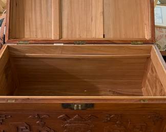 The pictures DO NOT d o this piece justice! Gorgeous Vintage Hand Carved Cedar Chest (carved on all sides and top)