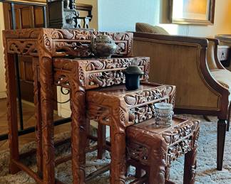 Carved Rosewood Nesting Tables Set/4