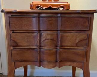 3-Drawer Small Scale End Table, Carved Wood Lamp