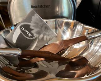 Nambe Salad Bowl w Utensils NEW!