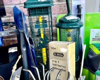 Gardening tools, bird feeders