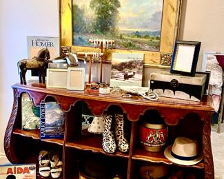 Pretty nook bookcase.  John Barger, San Antonio Bluebonnet oil painting.