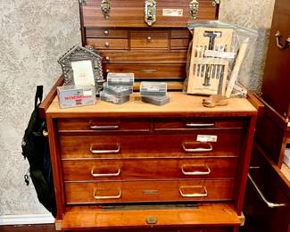 GERSTNER WOODEN AND BRASS TOOL CHESTS, HAND-MADE.  TOP 7 DRAWER CHEST RETAILS FOR $1200.  BOTTOM CHEST RETAILS FOR $4300.  NOT OUR PRICE!