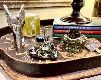 Jan Barboglio cross and angel, millefiori heart ring holder.  Lovely tray.