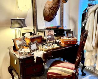 Beautiful leather top desk with paw and claw feet.
