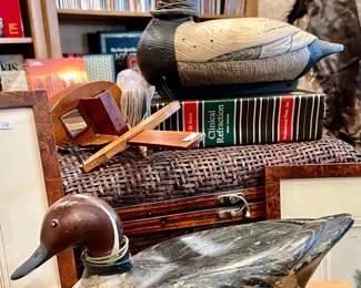 OLD WORKING DECOY FROM LA ON BOTTOM, "PINTAIL DRAKE" BY JOHN L MATHERS.   GARY COOPER SIGNED DECOY OUT OF WICHITA, KANSAS ON TOP.