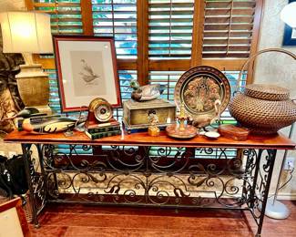 Fantastic wrought iron sofa table full of treasures!