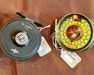 J. Ryan Fly Fishing reels, "The Cimarron C-2", and "Premium".