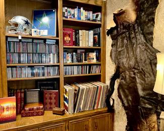 Lots of Vinyls, records, cds, dvds.  Eland hide.