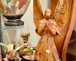 Hand carved angel.  Italian angel on the left