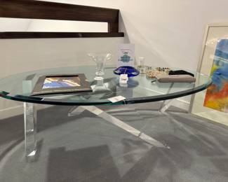 Glass Coffee Table, Signed Jacqueline Sullivan Painting, Signed Shulman Glass Art