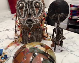Glazed Ceramic Art Pottery, Carved African Fertility Sculpture