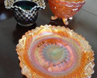 Carnival Glass Bowls/Darker one is Fenton Amethyst 