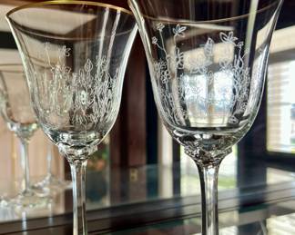 Lenox Crystal "Fontaine" gold rim etched wineglasses