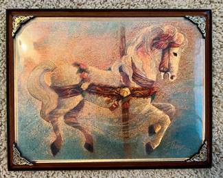 Vintage carousel horse lacquered wood plaque 