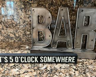 Light-up metal bar sign and wood sign