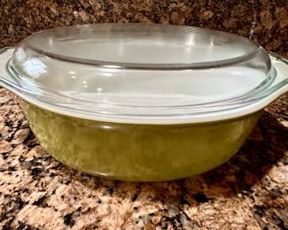 Pyrex green covered casserole