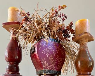 Pillar candlesticks and vase