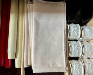 Candles, napkins and napkin holders
