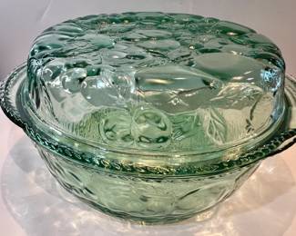 Libbey Orchard Fruit Green Glass Baking Dish